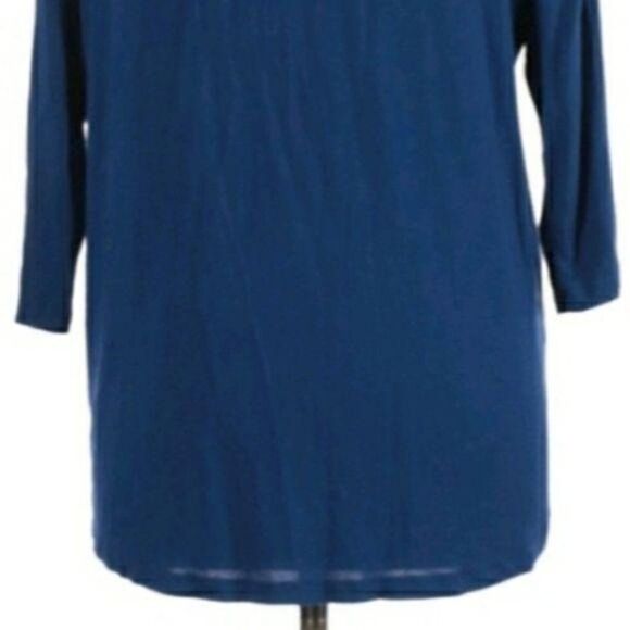 Design History Blue Bedazzled Jersey Knit V-neck Half Sleeve Tunic Top Sz L - Picture 8 of 10